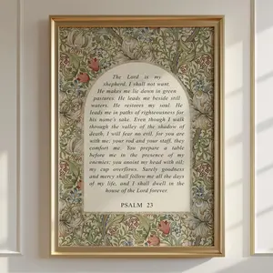 [UNFRAMED POSTER] William Morris Bible Verse Print, Psalm 23 Scripture Wall Art, The Lord is my Shepherd, Floral Christian Wall Art, Vintage Style, Home Decor