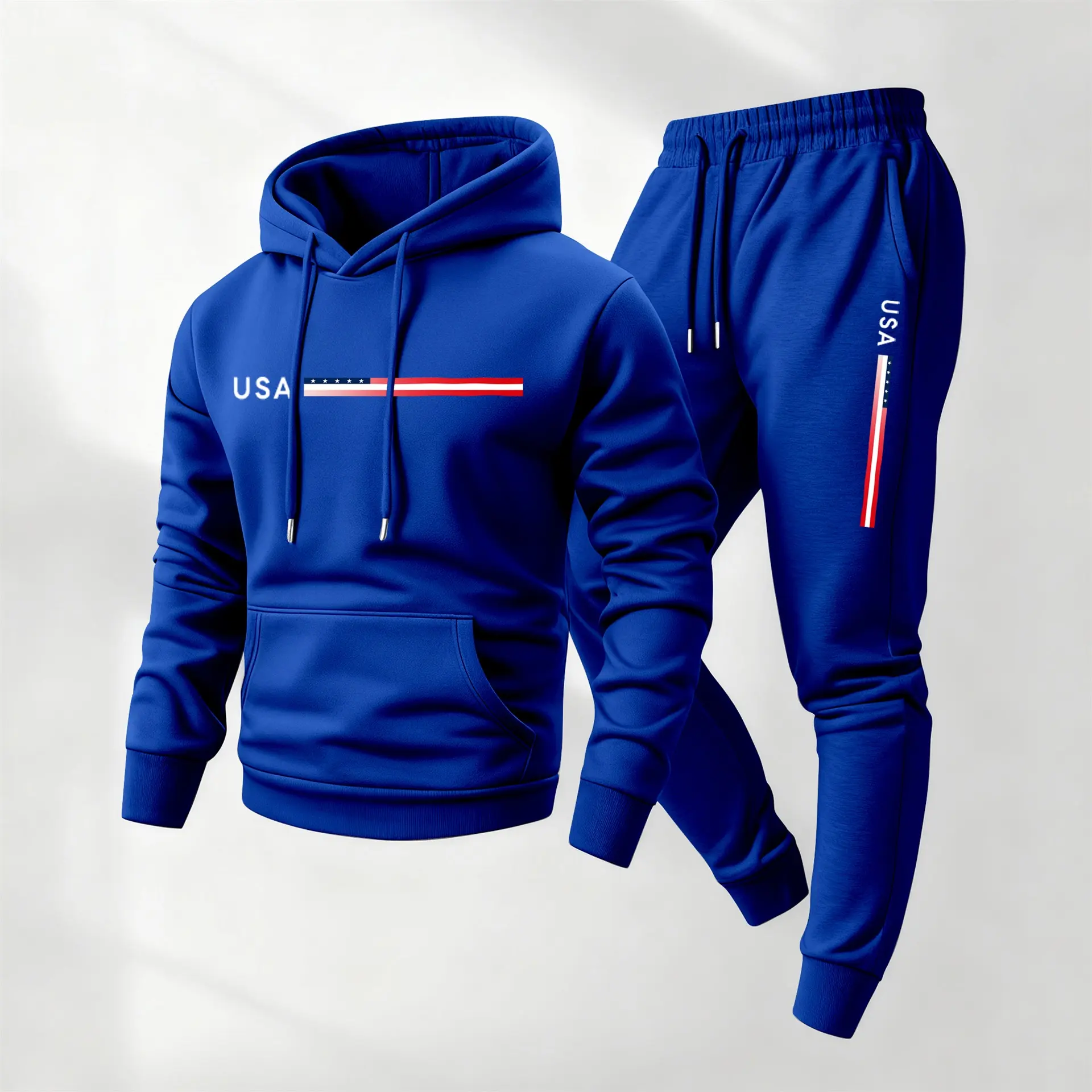 Men's USA Printed Hoodie & Drawstring Sweatpants Set Casual Athletic Long Sleeve Hooded Jacket & Trousers for Fall Winter Daily Wear Sportswear Indoor Outdoor Tracksuit Athleisure