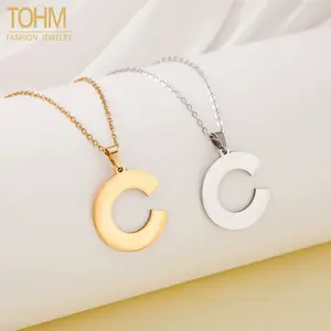 Women's Stainless Steel 3D Letter C Pendant Necklace - Minimalist, Elegant Design, Secure Clasp, Fade-Resistant Finish
