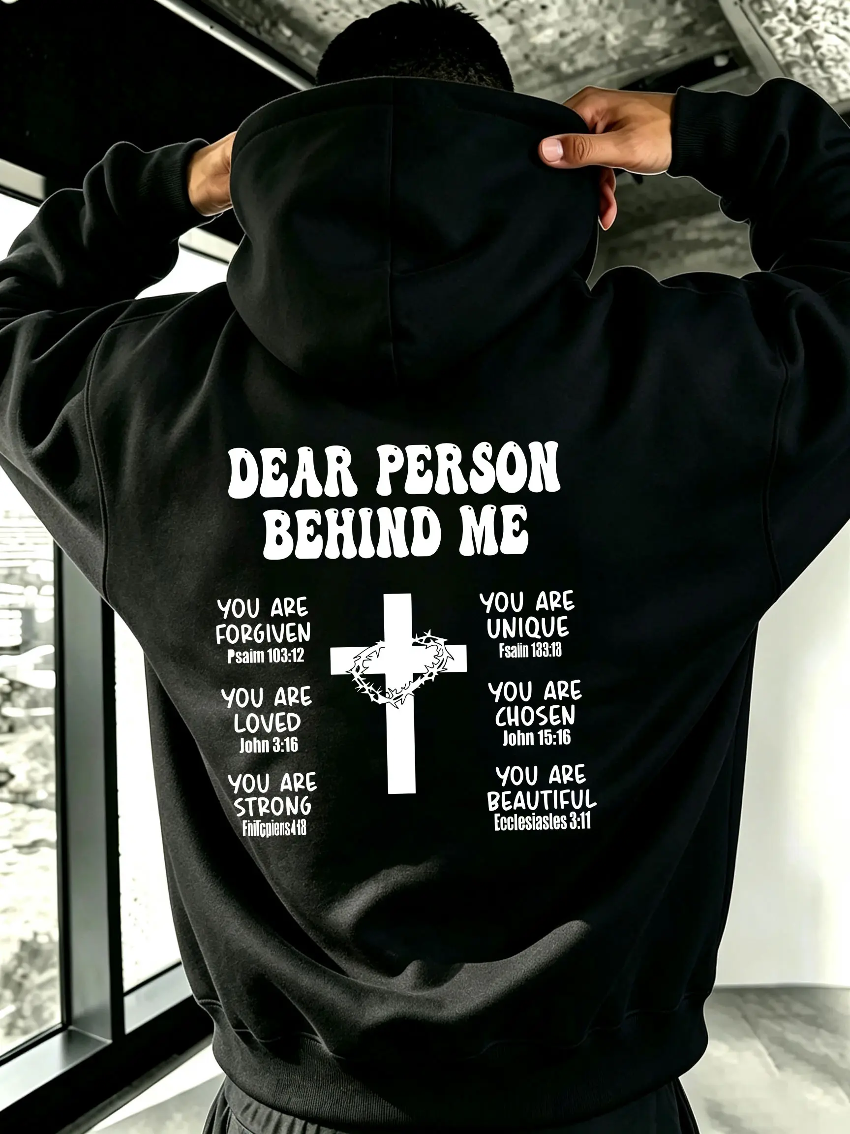 Hoodie pullover with positive quote graphic on the back, large print, casual streetwear hoodie 【Runs small, order one size up】
