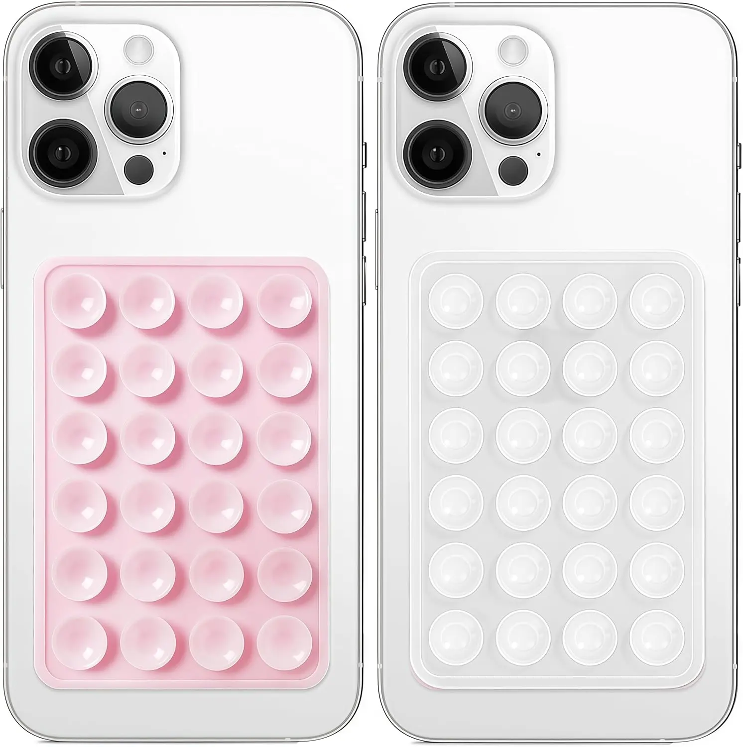 Anteel 2 Pack Silicone Suction Phone Case Mount, Non Slip Sticky Grip, Silicon Adhesive Suction Cup Mount, Strong Grip Holder for Selfies and Videos (LightPink&Translucent)
