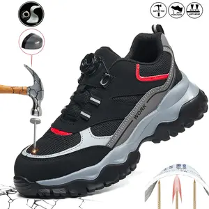 Steel Toe Cap Light Sneaker For Men Rotary Buckle Work Safety Shoes Anti-smash And Anti-puncture Safety Sneakers Indestructible soles