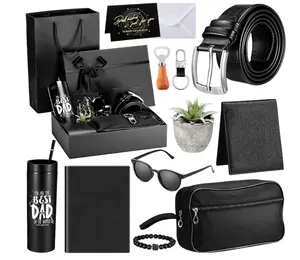 12 Pcs Father Gift Basket for Men Birthday Gift Set 16 oz Tumbler Wallet Toiletry Bag Notebook Belt Thank You Present for Him Dad Husband Brother(Dad My Favorite)