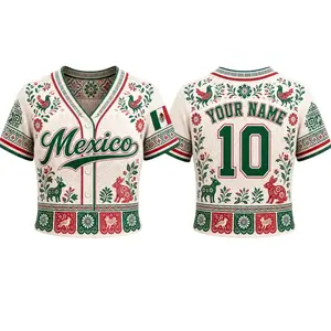 Mexico Crop Top Baseball Jersey for Women, Mexican Pride Shirt, Fiesta Outfit Top, Cropped Button Jersey