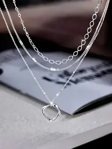 925 Sterling Silver Layered Necklace-Stylish round Pendant Design, Suitable for Parties, Vacations and Gifts