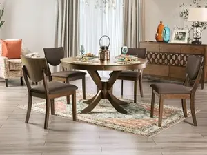 FOA3787RT-5PC 5 pc Loon peak oilton marina dark walnut finish wood round top dining table set