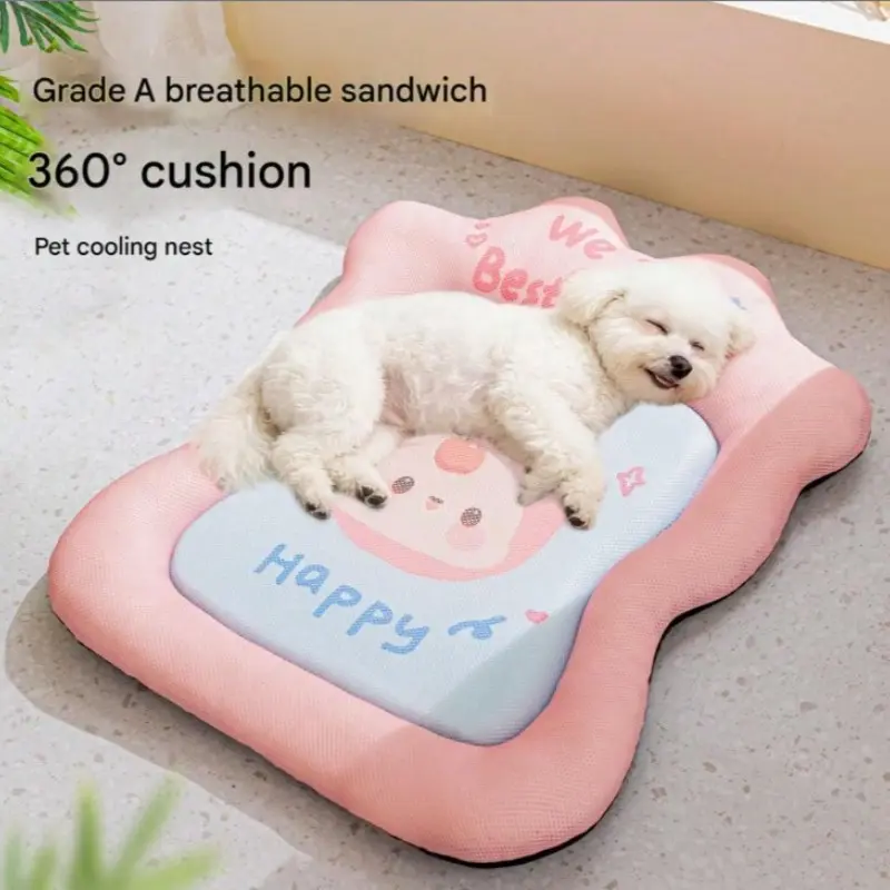 Cooling Dog Bed Mat with Pillow, Puppy Bed, Ice Silk Cooling Blanket, Self-Cooling Pad for Cats & Dogs, Washable Summer Mat for Dog Houses, Sofas, Floors, Home