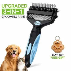 3-in-1 Pet Deshedding Brush for Dogs & Cats, Painless Dematting Metal Tool for Detangles and Removes Loose Fur, Protects Living Space, No Excessive Mess for Pet Beauty/Hair Care  shedding
