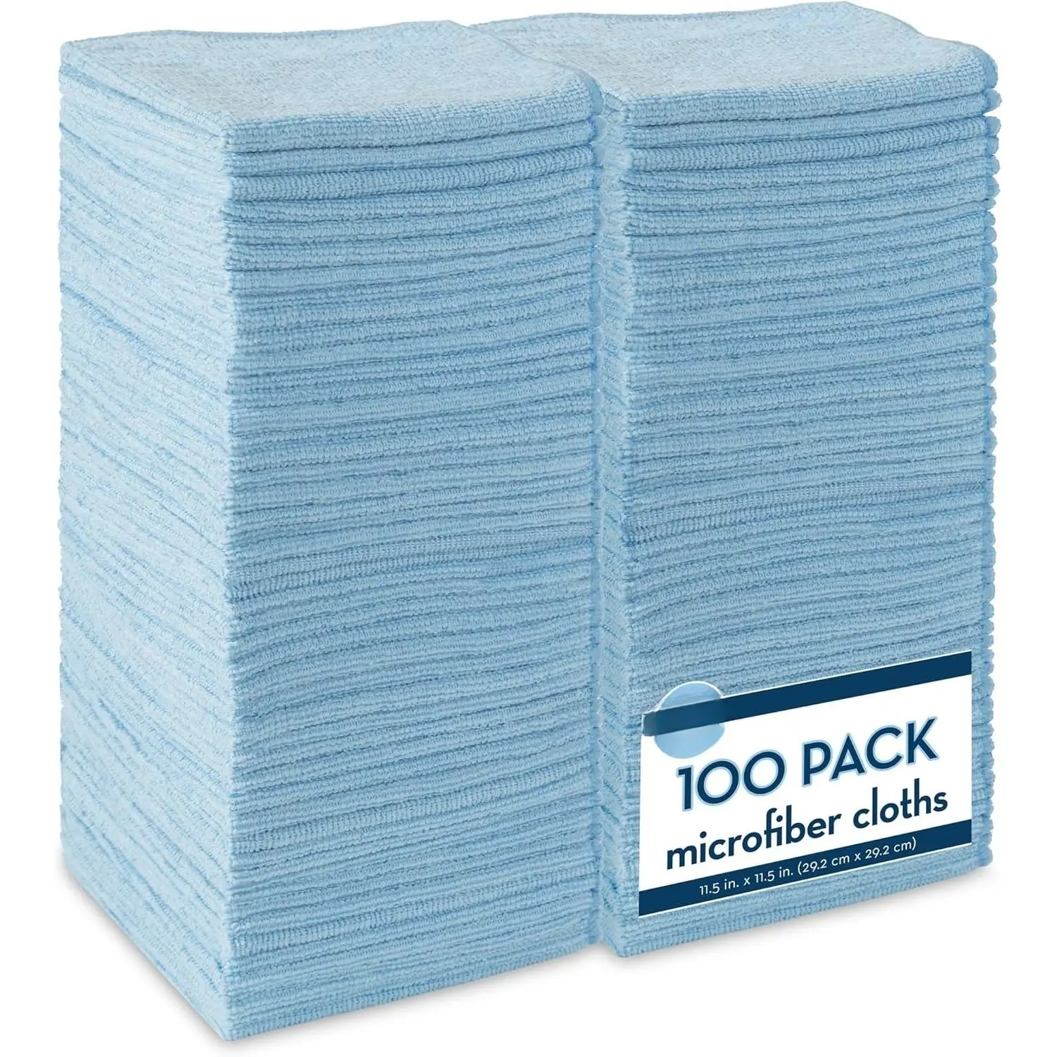 100-Pcs Solid Microfiber Cleaning Cloths Multipack - 11.5in x 11.5in Light Blue Washable Water-Absorbent Microfiber Towels for Car, Home Use