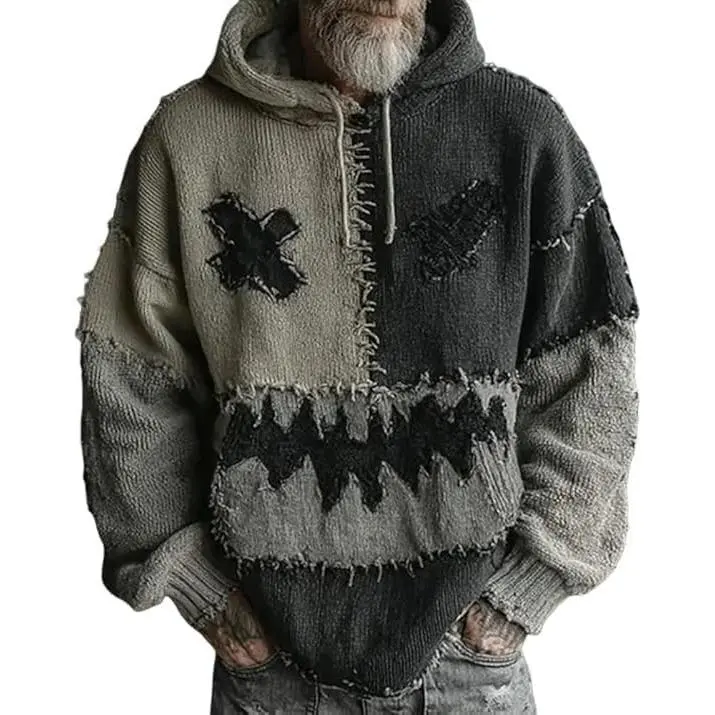 Men's 3D Print Retro Casual Long Sleeve Hoodie, Halloween Pumpkin Face Contrast Print Spooky Sweatshirt, Menswear Clothes for Sports & Outdoor Activities, Tops