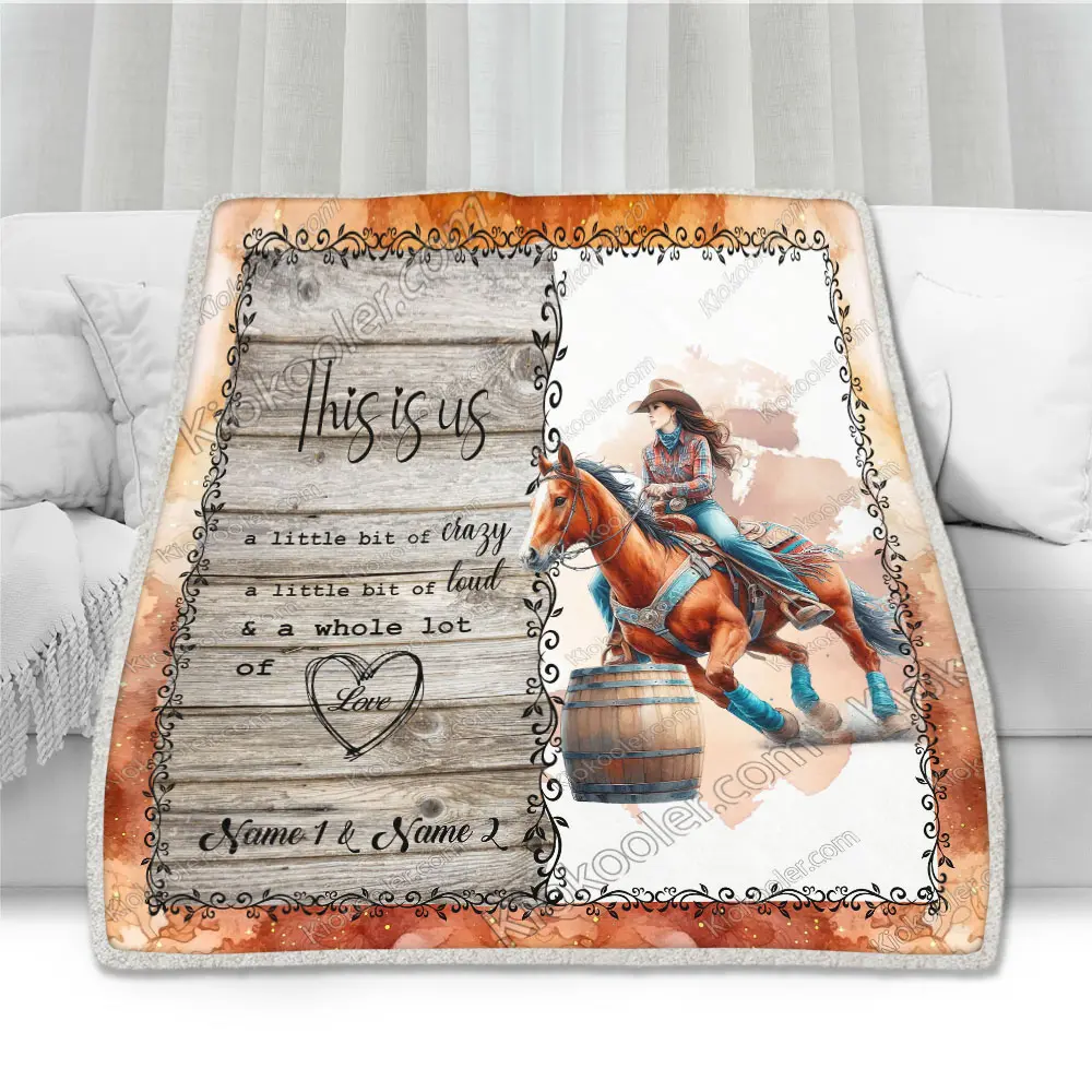 This is Us Barrel Racing Personalized Blanket, Horse Decor, Barrel Racing Lovers Gift, Horse Blanket, Cowgirl Gift, Sofa Throw Blanket Comfort Warmth Soft Blanket Fleece Blanket, Sherpa Blanket