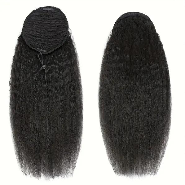 "Chic Yaki Straight 100% Human Hair Ponytail Extension, Clip & Drawstring Secure Fit, 1B Natural Color, 10-20 Inch 100g, Versatile Style for All Women "	