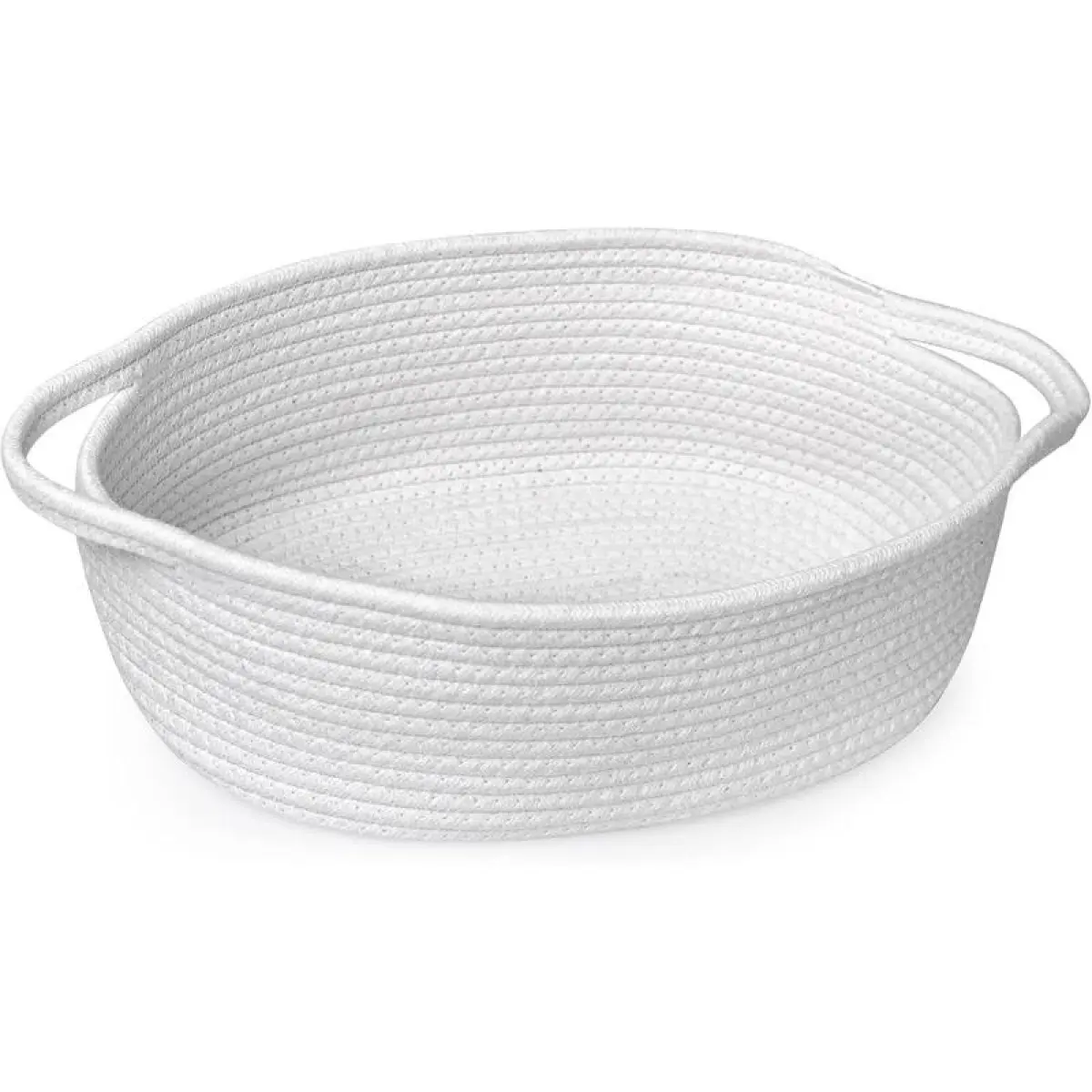 White Small Woven Basket, 13" x 9" x 5" Baskets for Gifts Empty Cotton Rope, Cute   Storage Organizer, Wicker   Bin Box with Handles, Empty  Boo Basket