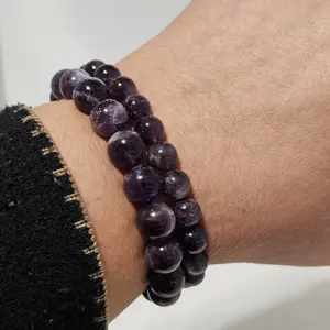 Unisex Round Natural Amethyst Gemstone Beaded Bracelet - 8mm,10mm Multi-Size Natural Crystal Jewelry for Adults,Jewelry Lovers