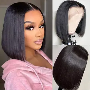 Beaufox Hair Straight Bob Wig Human Hair 13x4/4x4 HD Lace Front Wigs Human Hair 200% Density Pre Plucked with Baby Hair Natural Color