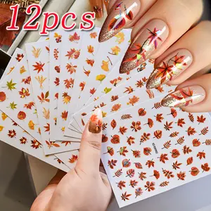 US-NAIL - 12Pcs Fall Maple Leaf Nail Decals Holographic Laser Maple Leaves Nail Art Sticker Self-Adhesive Thanksgiving Day Nail Decoration
