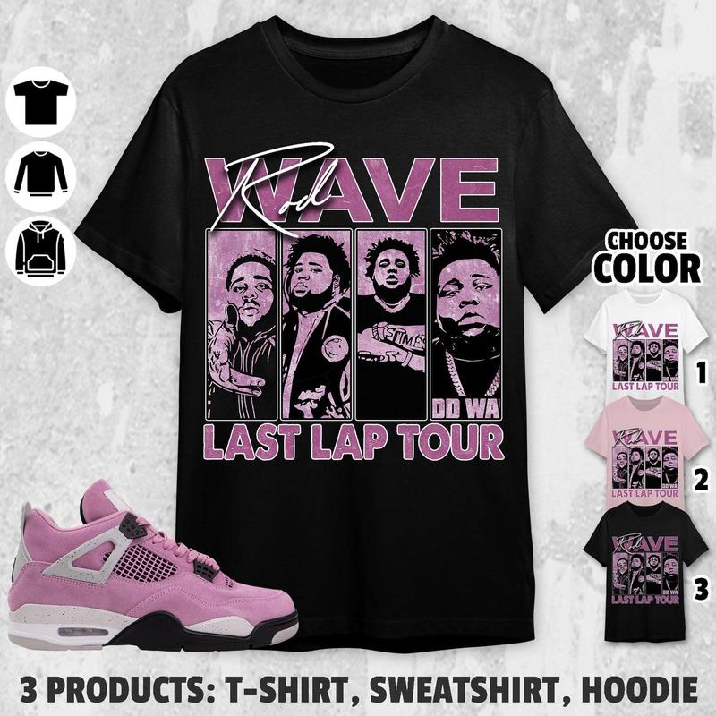 Rod Wave Last Lap Tour Unisex Color Shirt To Match AJ 4 Orchid Neutral Grey Black White, Shirt In Light Pink To Match Sneaker