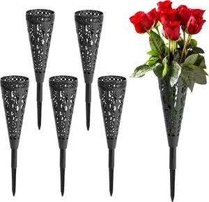 6 Pcs Grave Vase,Memorial Floral Vase, Cemetery Grave Cone Flower Holder, Cemetary Vase with Spike for Grave Decorations,Grave Lawn Memorial(Cone, 6) LFUTARI