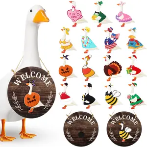 16pcs Interchangeable Goose Sign Wooden Sign Goose Welcome Sign with Geese Magnet Detachable Accessories Wooden Sign Decorations Hanging for Halloween Holiday Seasonal, Birthday Party, Home Wall Office Living Room Garden, Farmhouse Porch(No goose)