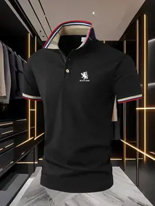 Fashionable Business Mens Lion Pattern Casual Short Sleeve Polo Shirts for Daily Commuting Gatherings and Casual Occasions