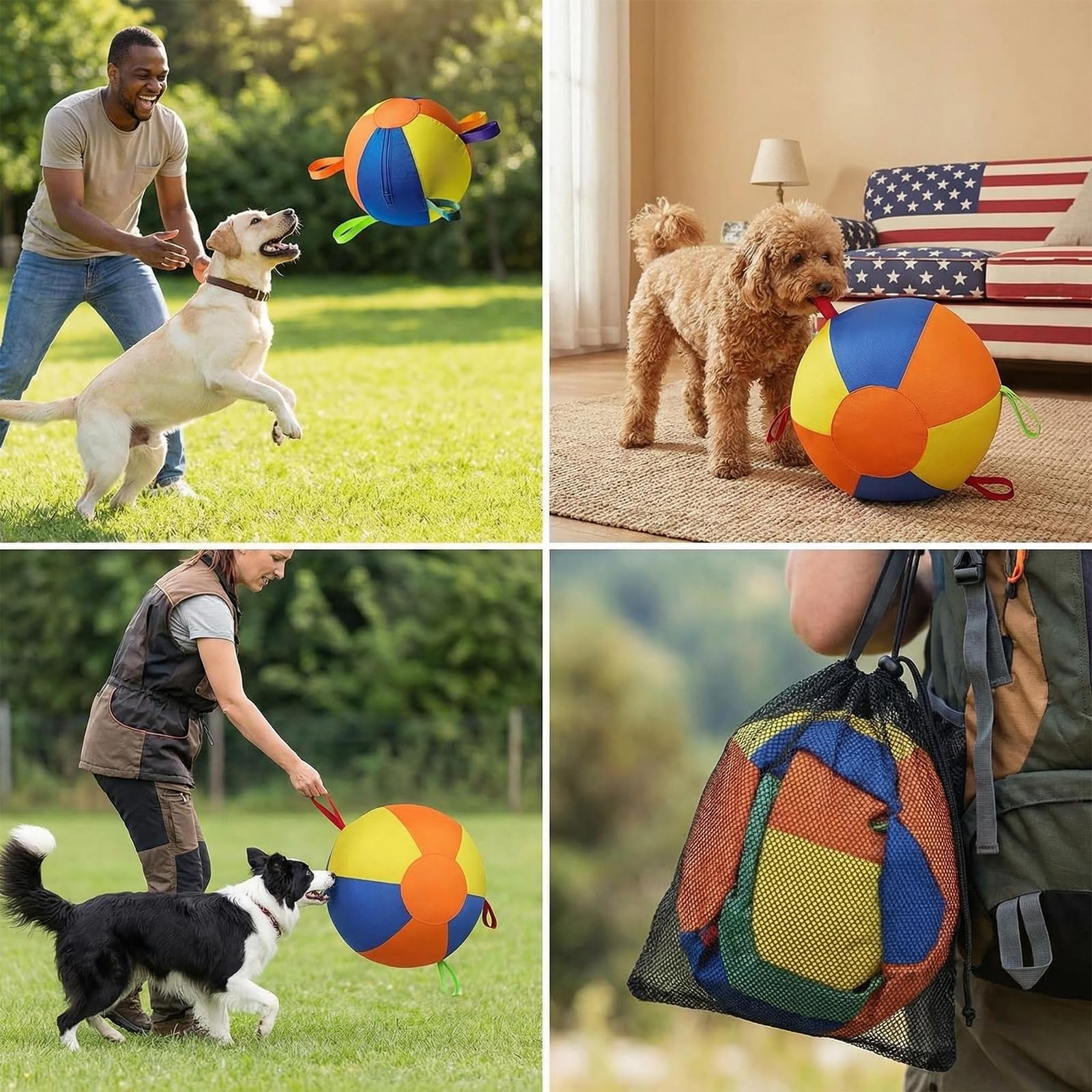 Jumbo Dog Herding Ball, Giant Inflatable Play Ball with Handle Cover & Pump for Outdoor Chase & Exercise
