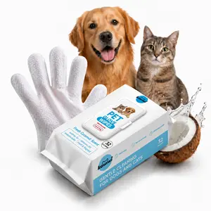 Kawiwi 32 Pcs Cleaning Deodorizing Glove Wipes for Dogs & Cats, Coconut Scent Nourish Fur Glove Wipes Pet Hair Removal Tool Satisfied Skin Care Outdoor No-clean Hypoallergenic Disposable No-Rinse Grooming Formulated for Dry Cleaning,Daily Care and Travel