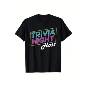 Trivia Night Host T-Shirt - Retro Trivia Game Night Party Shirt - Soft Breathable Crew Neck Tee - Black with Neon TRivia NIGHT Text - Unisex Adult Apparel for Game Nights, Trivia Bars, Casual Outfits - Machine Washable Regular Fit Casual Shirt, Trivia T S