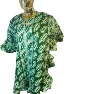Women’s African Agbada Short Gown – Green Ankara Kaftan Dress
