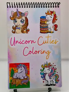 Unicorn Cuties Coloring Book - Medium Size 5.5x8.5 with 40pgs Spiral Binding Laminated Cover Compact & Convenient for Relaxation