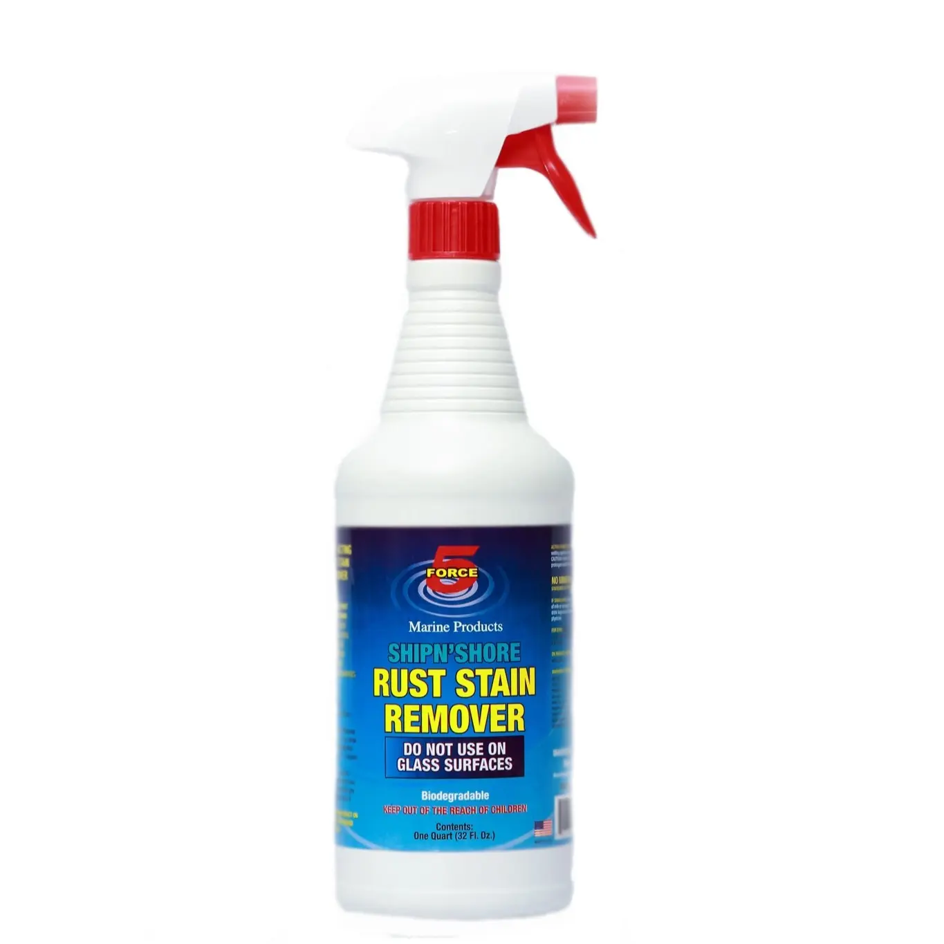 Force 5 SHIPN'SHORE, Rust Stain Remover Spray - Instantly Dissolve Rust Stains on Fiberglass, Vinyl, Fabric, Metal & Painted Surfaces - Also Removes Sprinkler Stains from Walls and Fences.