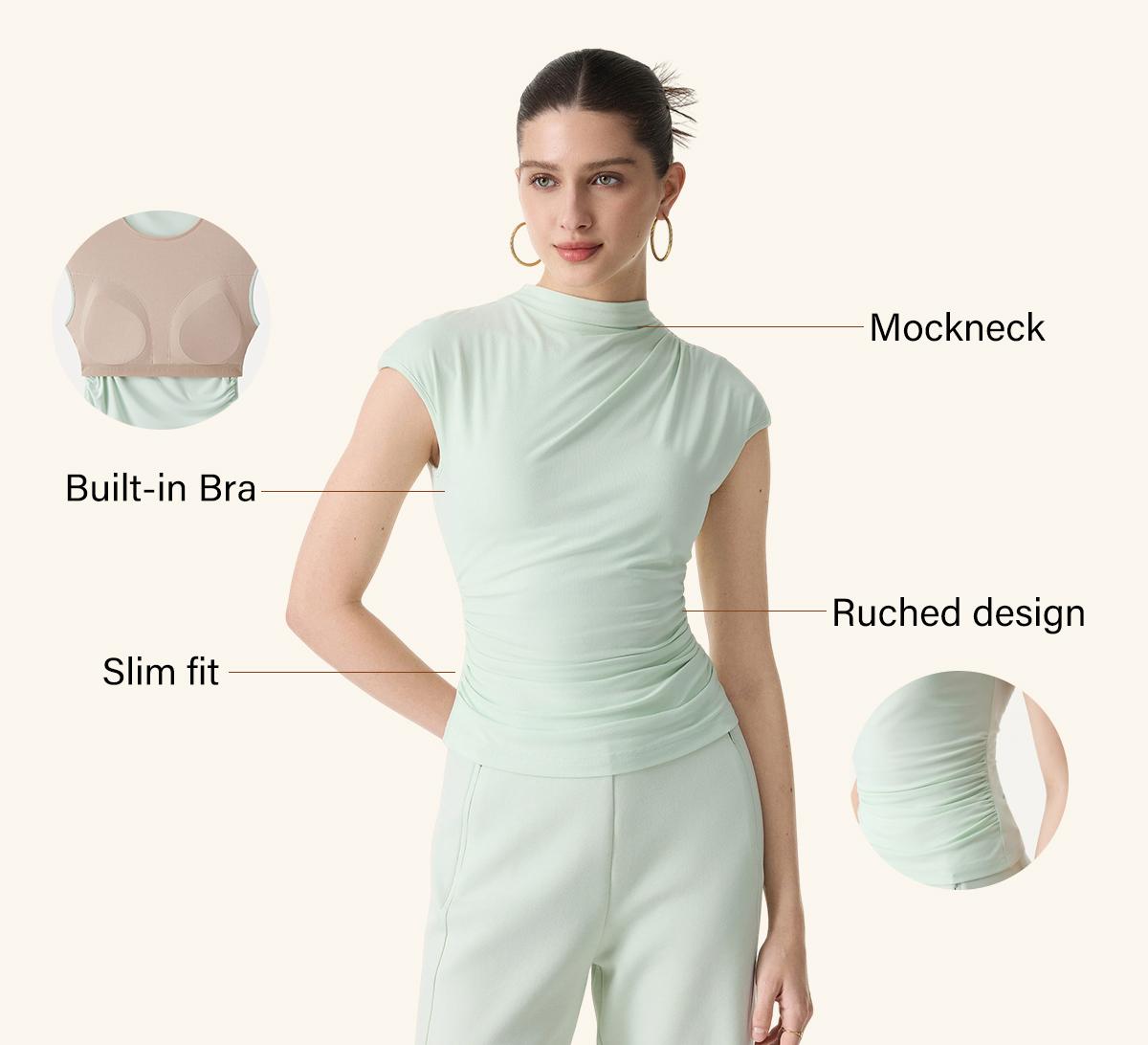 OGL SkinKiss Mockneck Ruched Cropped Brami with Built-in Bra for Comfort and Style SpringStatements