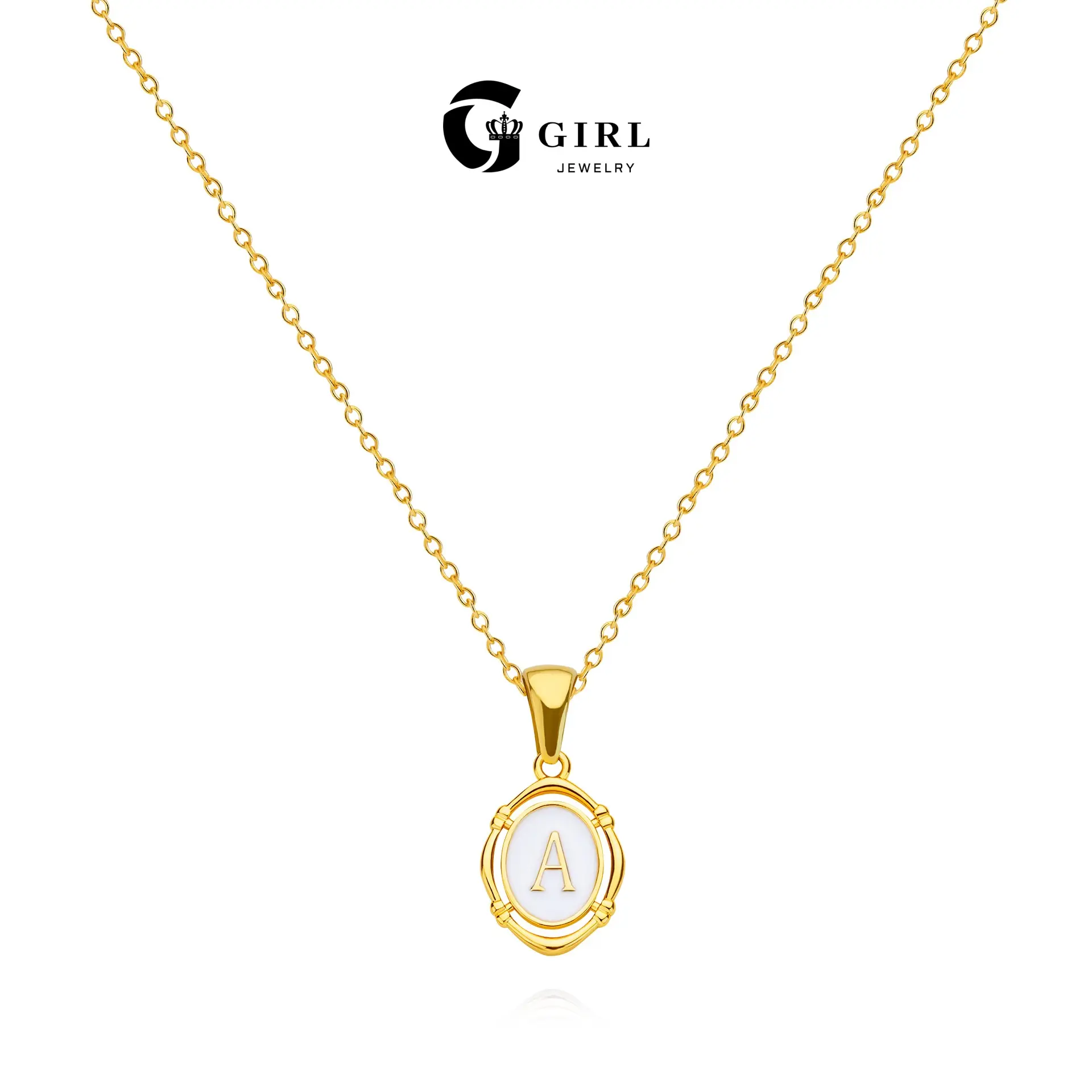 GGIRL Initial Necklaces for Women - Dainty 18K Gold Plated Charm Necklaces Oval Letter White Enamel Personalized Name Necklaces for Women Trendy Necklace Jewelry