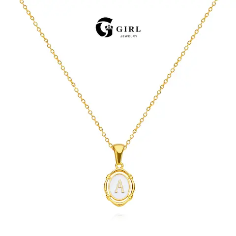 GGIRL Women's Initial Lette Necklaces 18K Gold Plated Dainty Custom Oval Letter White Enamel Necklaces, Fashion Jewelry Gifts for Daily Summer Beach Parties Holiday Birthdays Anniversaries Back to School Various Occasions