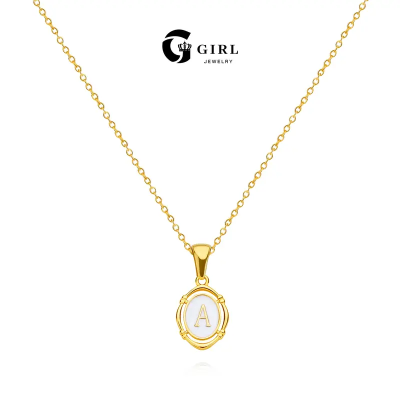 GGIRL Women's Initial Lette Necklaces 18K Gold Plated Dainty Custom Oval Letter White Enamel Necklaces, Fashion Jewelry Gifts for Daily Summer Beach Parties Holiday Birthdays Anniversaries Back to School Various Occasions