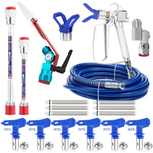 Blue 20 piece airless spray paint gun hose kit, Paint Spraying Tool, 1 high-pressure fiber tube, 2 bases, 2 extension rods, 1 universal joint, 1 color separation baffle, 6 nozzles, 6 filters, suitable for home decoration airless spray paint machine
