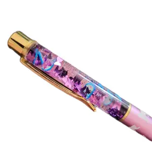 Fidget Pen - Pink and Gold Design with Sparkling Accents and Blue Accents Inside