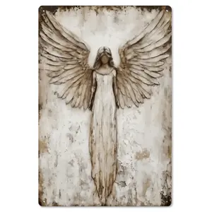 Vintage Rustic Guardian Angel Metal Wall Art Sign - 8x12in Aluminum Print with Outstretched Wings, Spiritual Home Decoration for Home, Office summerwins