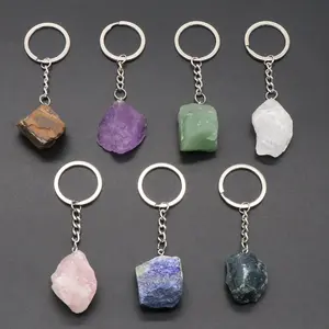 10pcs Random Natural Stone KeyChain Raw Stone KeyRing