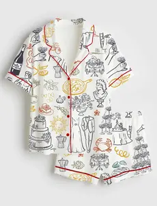 Women’s Italian Wedding Short Sleeve Satin Pajama Set, Unique PJs with Design, Matching Family Sleepwear Set, Satin Pajama Set For Men Women Kids