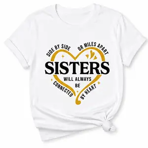 Sisters Will Always Be Connected By Heart Shirt, Sister Gift T-Shirt, Long Distance Sisters Graphic Tee, Family Love Matching Shirt, Unisex Adult Casual Top