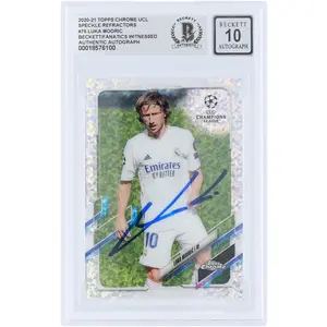 Luka Modric Real Madrid CF Autographed 2020-21 Topps Chrome UEFA Speckle Refractor #75 Beckett Fanatics Witnessed Authenticated 10 Card - Fanatics Authentic Certified