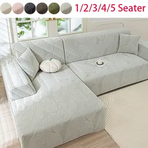 Leaf Embroidered L-Shaped Full Sofa Cover, Anti-Slip Waterproof Wrinkle-Resistant Elastic Sofa Protector, Living Room Decorative Furniture Cover