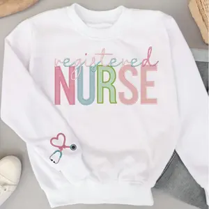 Custom Embroidered Nurse Sweatshirt, Nursing Sweatshirt Colorful Nurse Crewneck, RN Shirt, Nurse Graduation & Appreciation Gift Cotton Womenswear
