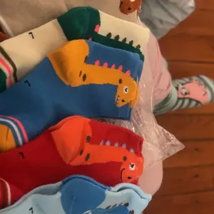5 Pairs Kids Socks, Cartoon Neck Dragon Dinosaur Design, Mid-Calf Length, Unisex Socks for Spring & Fall