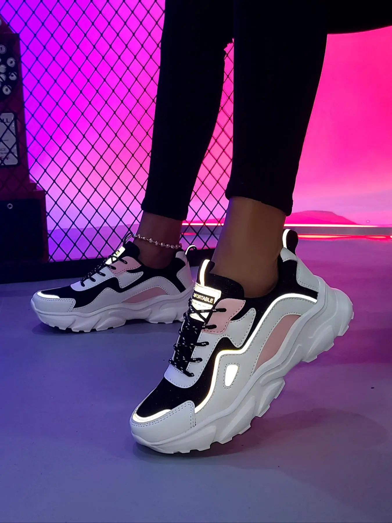 Women's Summer Fashion Patchwork Lace Up Chunky Sneakers for Training for Girls, 2024 Trendy Round Toe Breathable Sneakers, Casual Sports Shoes for Ou