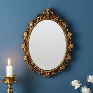 Resin Oval Wall Mirror, Bathroom Decorative Hanging Mirror, Home Wall Art Decoration, European Style Background Wall Decor