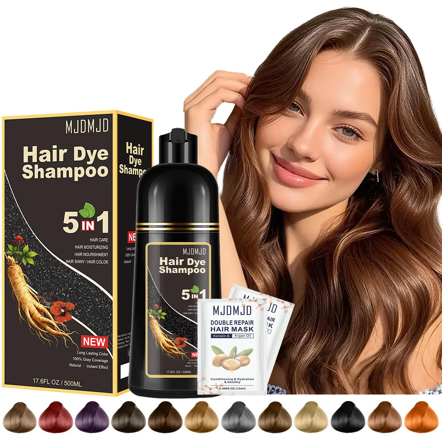 Natural Dark Chocolate Hair Dye Shampoo 5-in-1 - 100% Gray Coverage in 10-15 Minutes for Women & Men, Long-Lasting Brown Color with Natural Ingredients, Safe Shampoo Tinte Para ElCabello, Nourishing Formula Champu Para Canas 16.9 Fl Oz