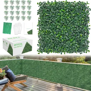 10x10Inch 12 count Grass Wall Panels, 4 Layers UV-Anti Boxwood Greenery Hedge with 50 Zip Ties, No Odor Artificial  Grass Backdrop for Indoor Outdoor , Birthday Wedding Decor, 8.3 SQ FT