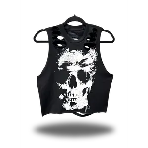 TheDriveClothing BONEPRINT ROAD RASH BACK CUT Black Crop Top–  Custom Back Cut Streetwear, 100% Ring-Spun Cotton, Graphic Summer Top