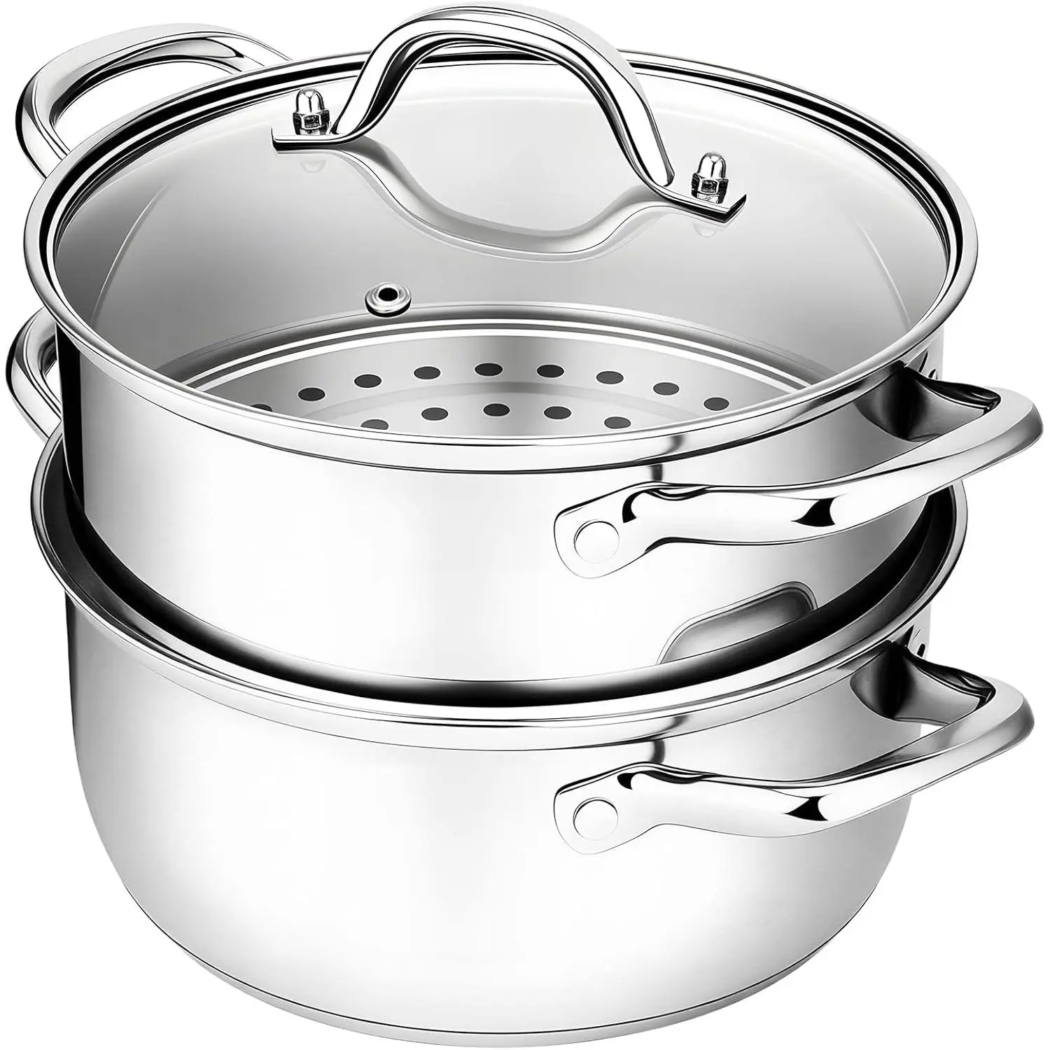 Stainless Steel Steamer Cookware - 3.2-Quart Capacity, Includes Food Basket, Ideal for Vegetable, Dumpling Prep